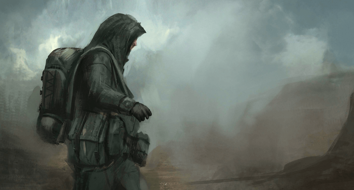 A Runner makes his way across the wastes in Era: Survival. Illustrated by Mikhail Greuli