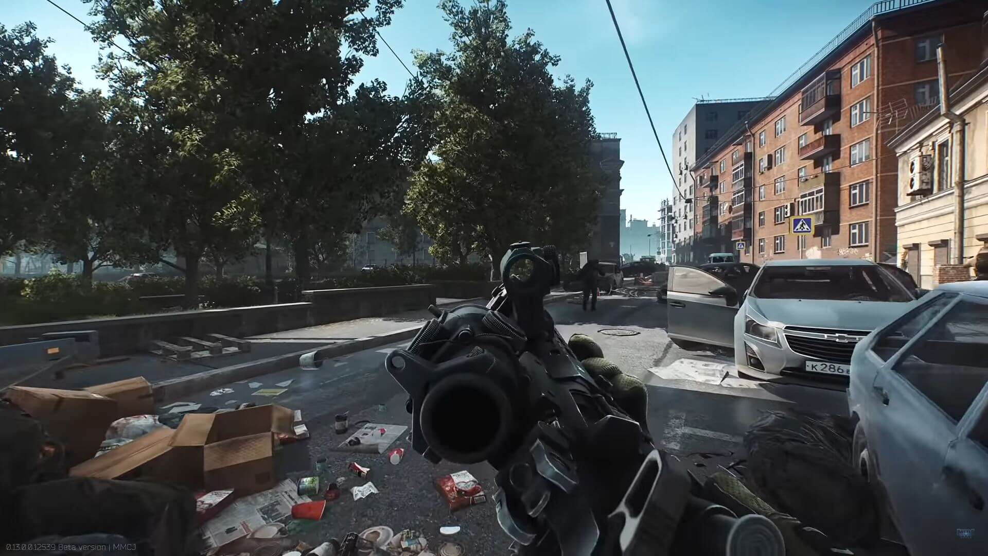 A player exploring the streets in Escape from Tarkov