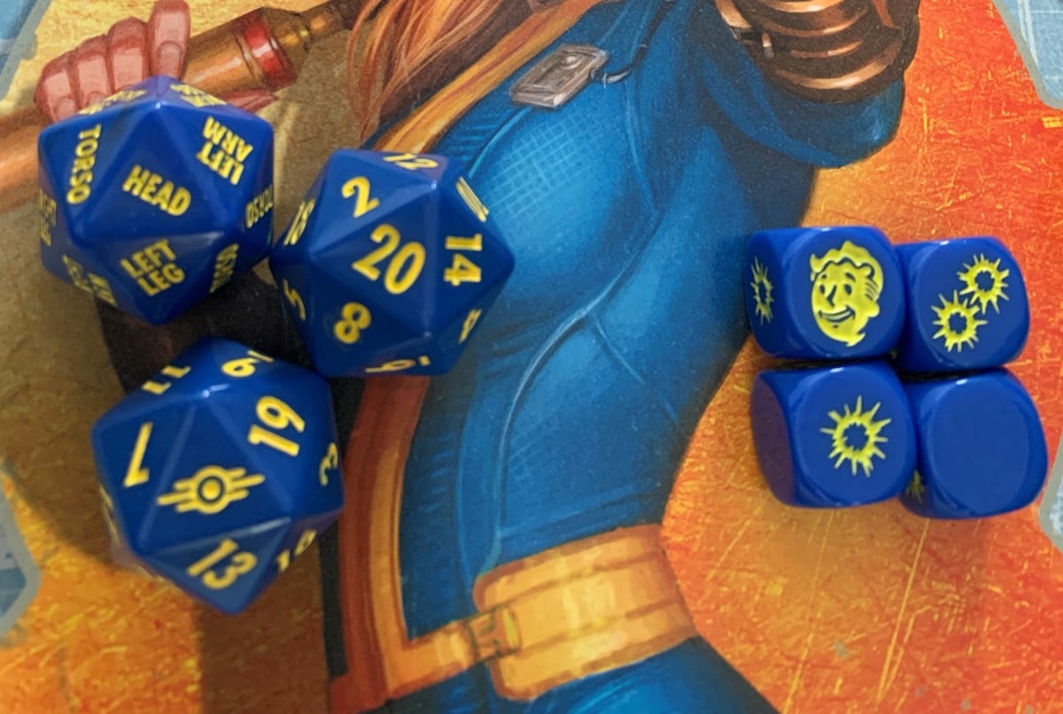 An image of novelty dice from the Fallout RPG Starter Set