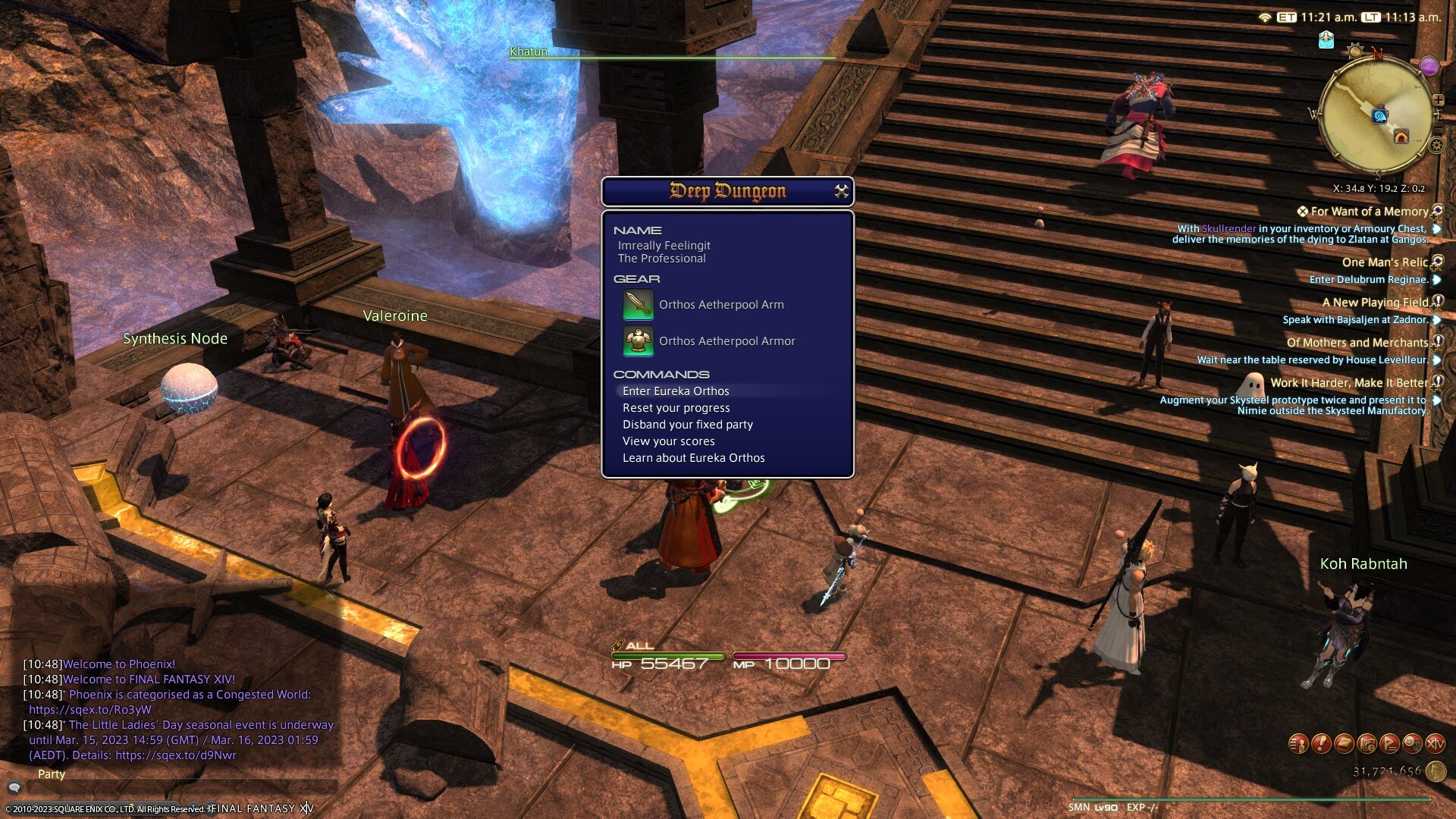 Viewing the Fantasy XIV Eureka Orthos main menu screen, with "Enter Eureka Orthos" highlighted.