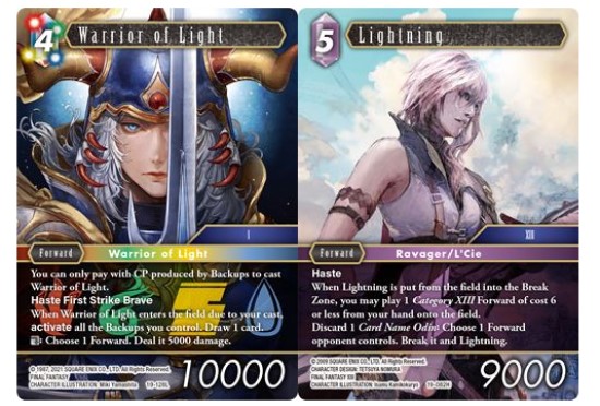 Card artwork of t he Warrior of Light and Lightning from the Final Fantasy Trading Card Game