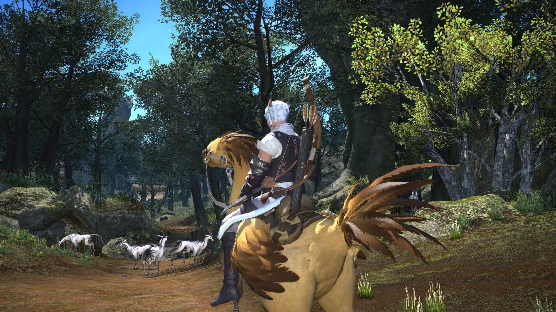A player riding on a chocobo in Final Fantasy XIV