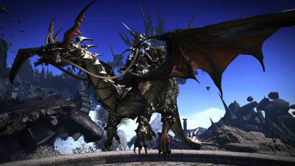 A character riding a dragon in Final Fantasy XIV Heavensward