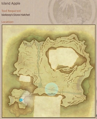Map showing Final Fantasy XIV Island Sanctuary Island Apple gathering location.