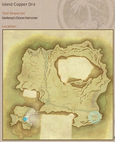 Map showing Final Fantasy XIV Island Sanctuary Island Copper Ore gathering location.
