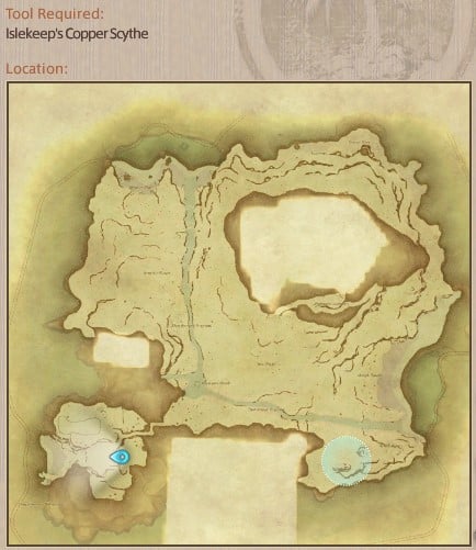 Map showing Final Fantasy XIV Island Sanctuary Island Cotton Boll gathering location.