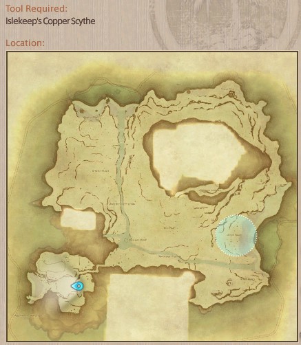 Map showing Final Fantasy XIV Island Sanctuary Island Hemp gathering location.