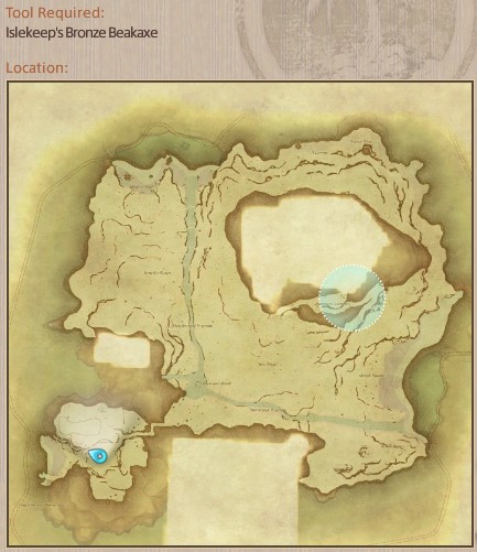 Map showing Final Fantasy XIV Island Sanctuary Island Iron Ore gathering location.