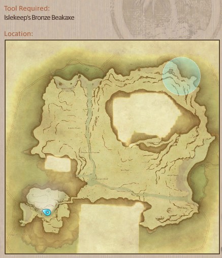 Map showing Final Fantasy XIV Island Sanctuary Island Leucogranite gathering location.
