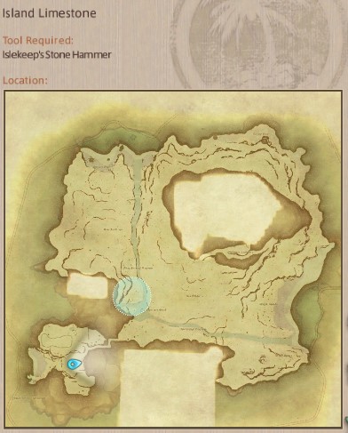 Map showing Final Fantasy XIV Island Sanctuary Island Limestone gathering location.