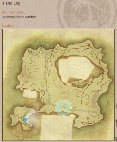 Map showing Final Fantasy XIV Island Sanctuary Island Log gathering location.