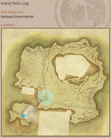 Map showing Final Fantasy XIV Island Sanctuary Island Palm Log gathering location.