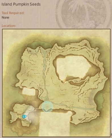 Map showing Final Fantasy XIV Island Sanctuary Island Pumpkin Seeds gathering location.