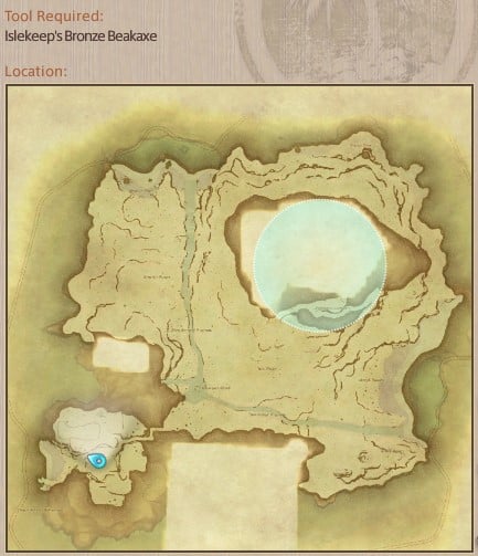 Map showing Final Fantasy XIV Island Sanctuary Island Quartz gathering location.