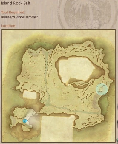 Map showing Final Fantasy XIV Island Sanctuary Island Rock Salt gathering location.