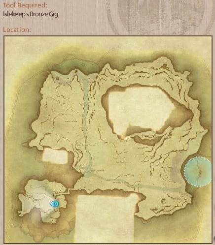 Map showing Final Fantasy XIV Island Sanctuary Island Squid gathering location.