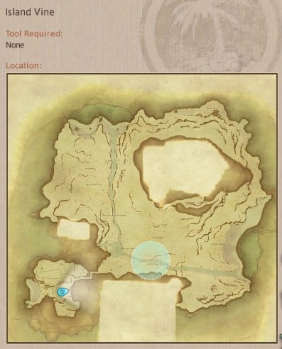 Map showing Final Fantasy XIV Island Sanctuary Island Vine gathering location.
