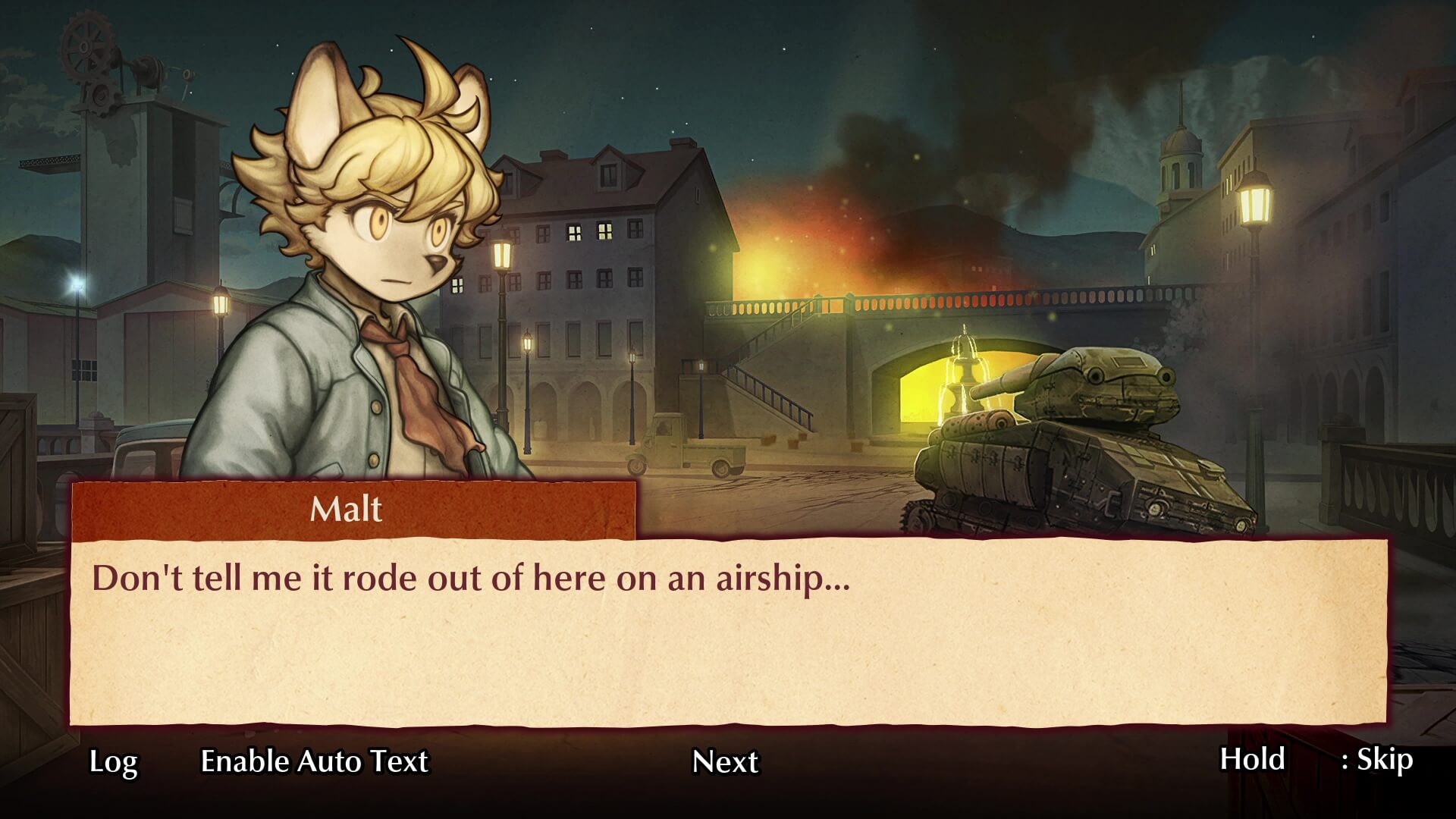 Malt talking about the Tanaris tank and airships in Fuga: Melodies of Steel 2