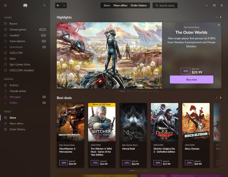 The Epic Games Store within GOG Galaxy 2.0