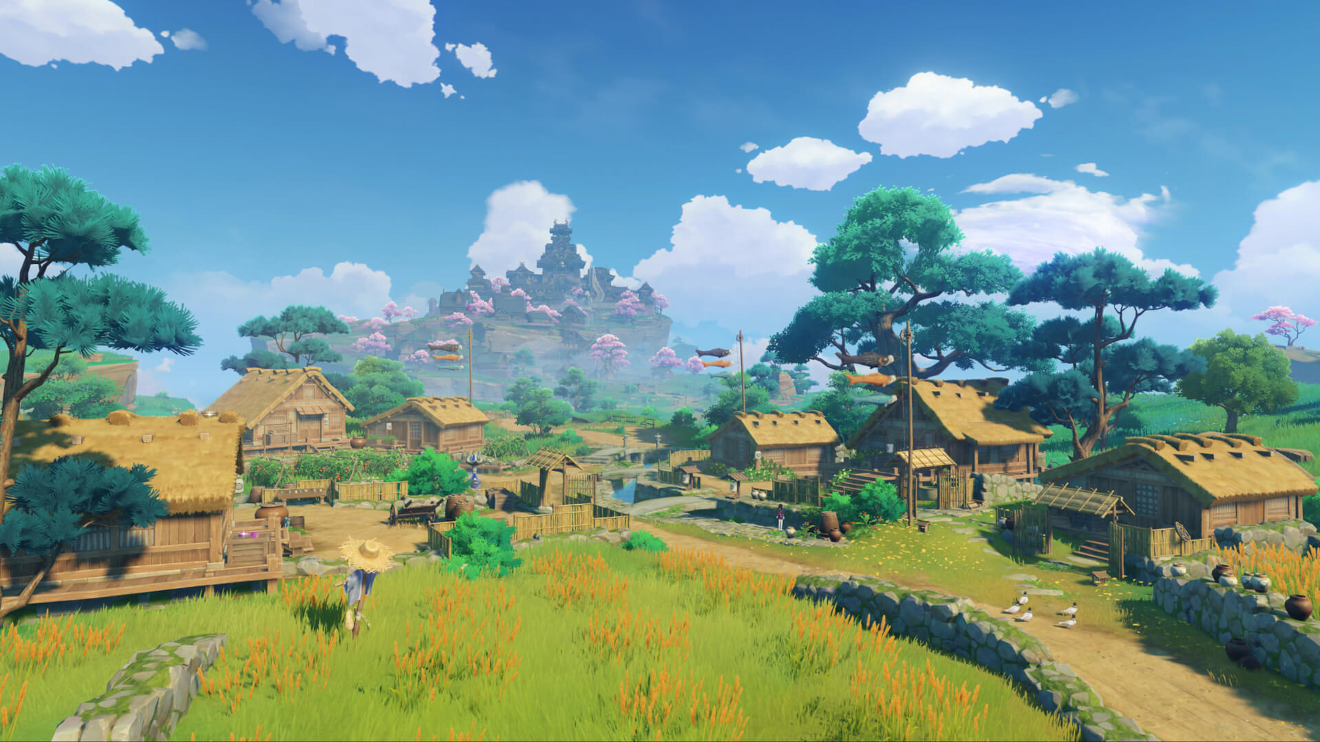 A serene village scene in the new Genshin Impact 2.0 update