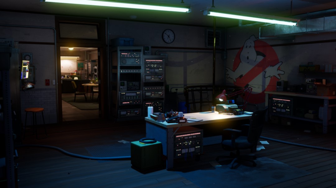 A screenshot of the Ghostbusters firehouse office