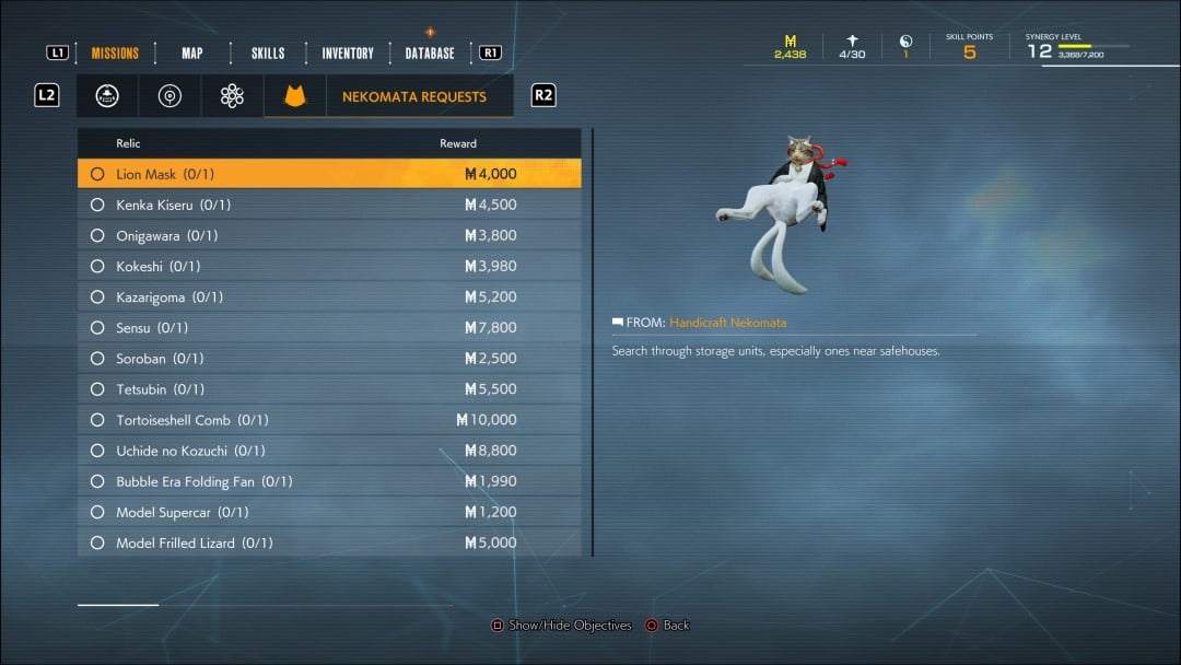 A tab menu showing a flying cat giving a clue