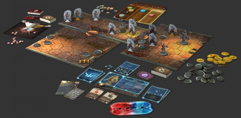 an illustration of the set up for the board game, Gloomhaven