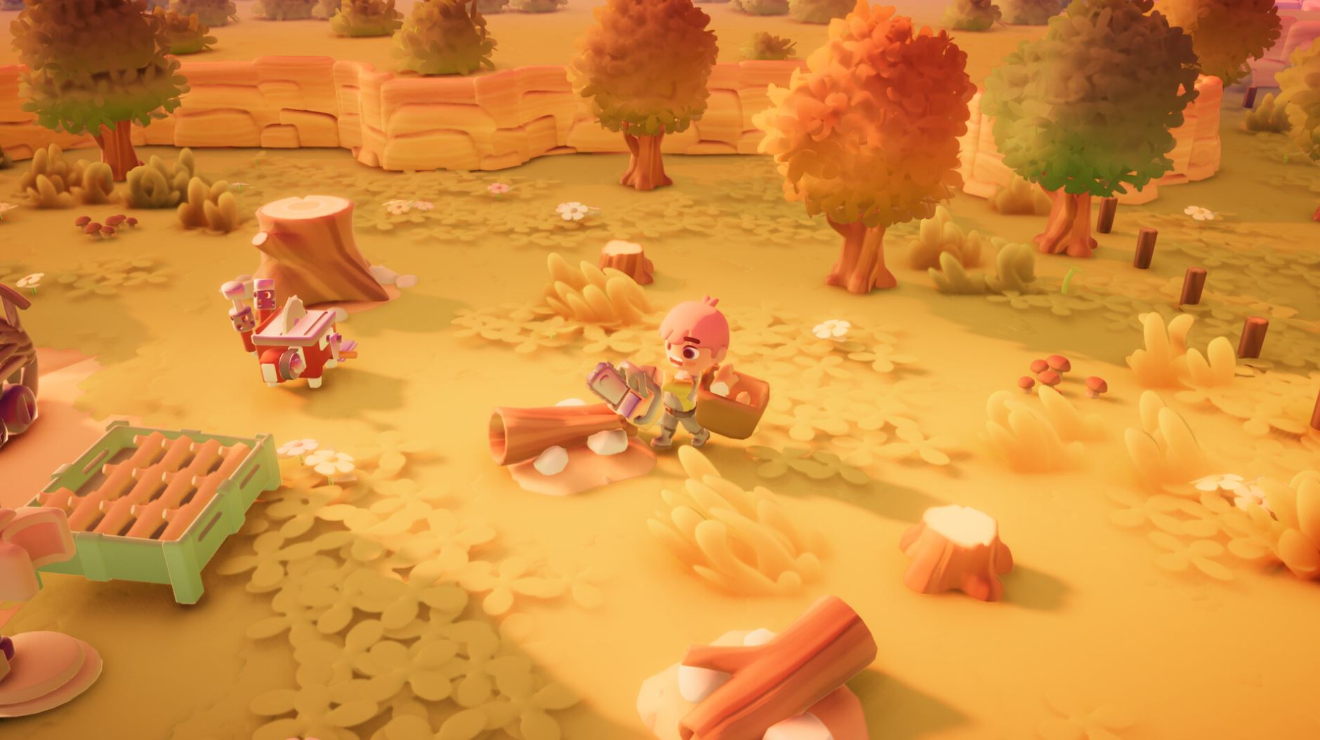The player character gathers wood in Go-Go Town