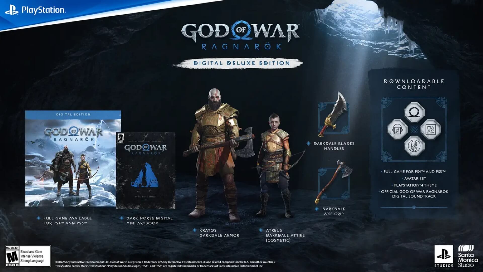 A list of the bonuses available in the God of War Ragnarok Digital Deluxe Edition