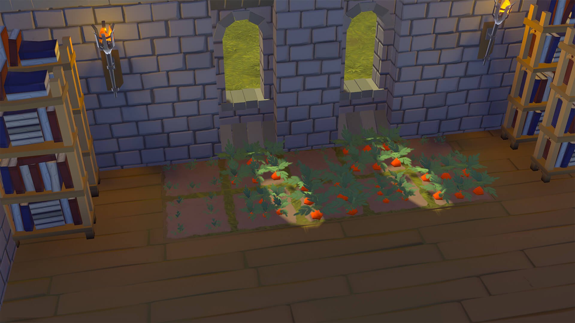 The new diffuse sunlight system warming some plants in Going Medieval