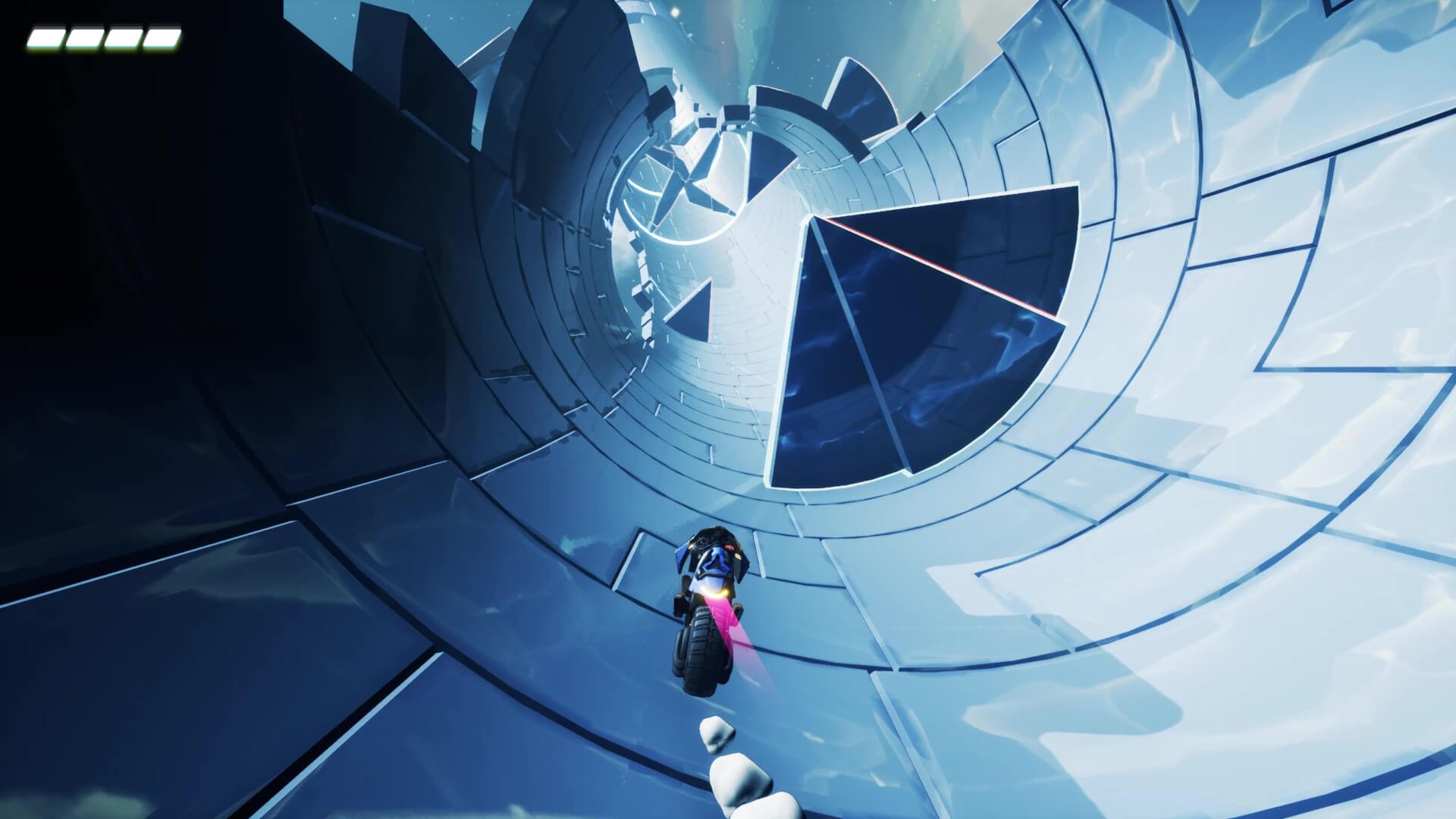 The player riding through a tunnel in Gripper
