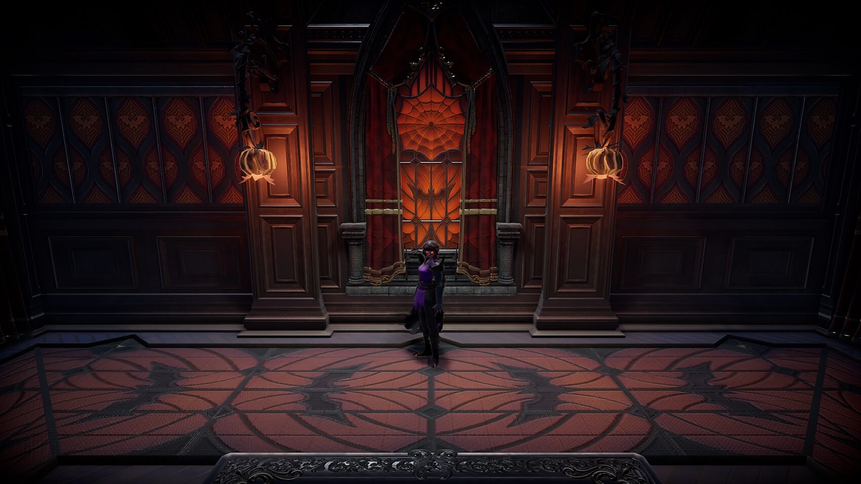 V Rising Halloween event screenshot shows off a vampire in their new decor.