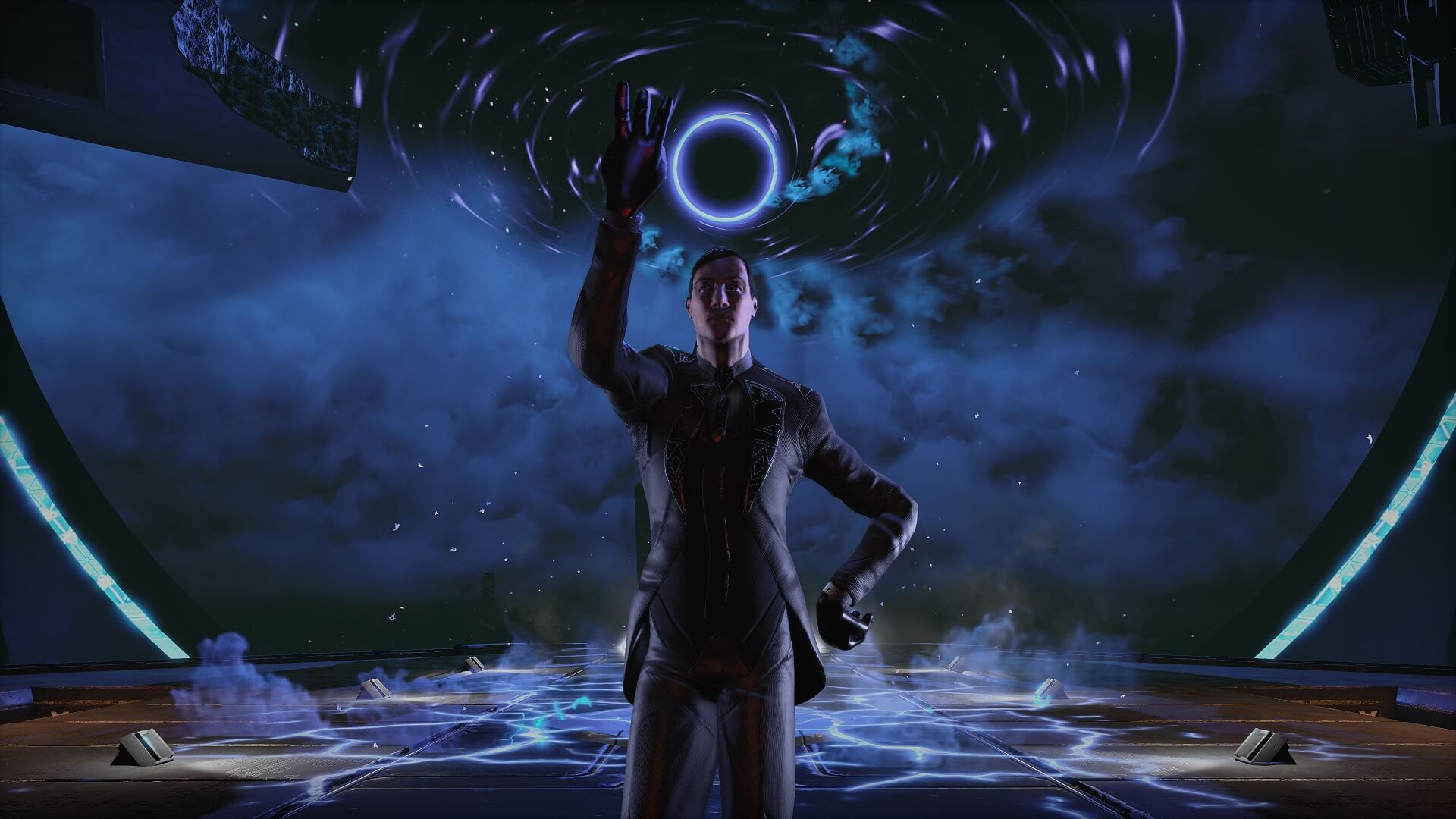 A character raising their hand to the sky in Hellpoint