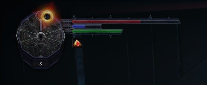 The top of the player's HUD shows the orbit gauge, as well as health, energy, and stamina levels.