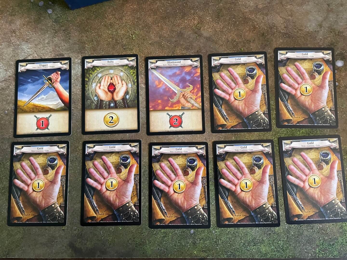 A player's starting hand in Hero Realms.