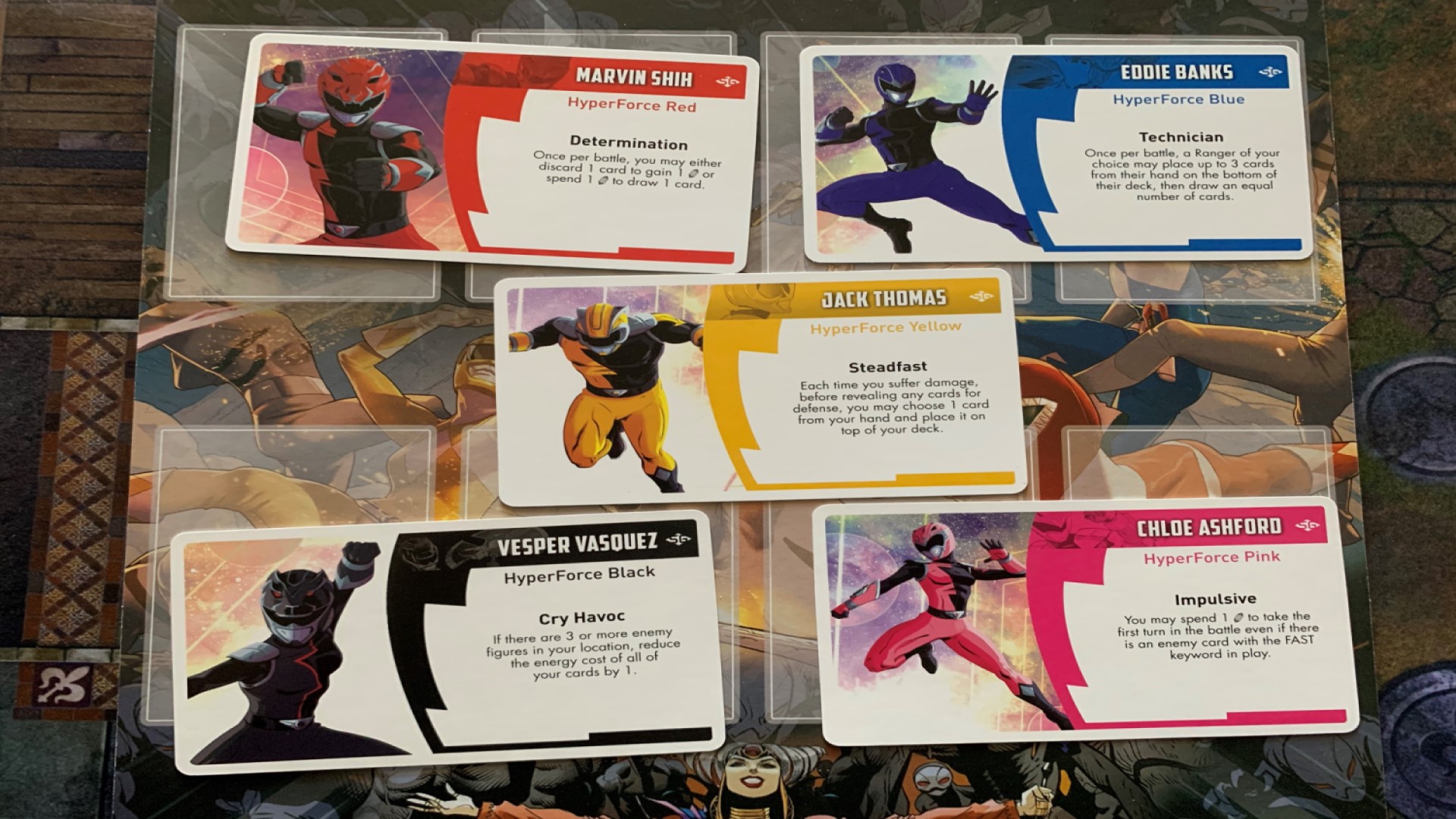 The Hyperforce Rangers' Character Cards on Display