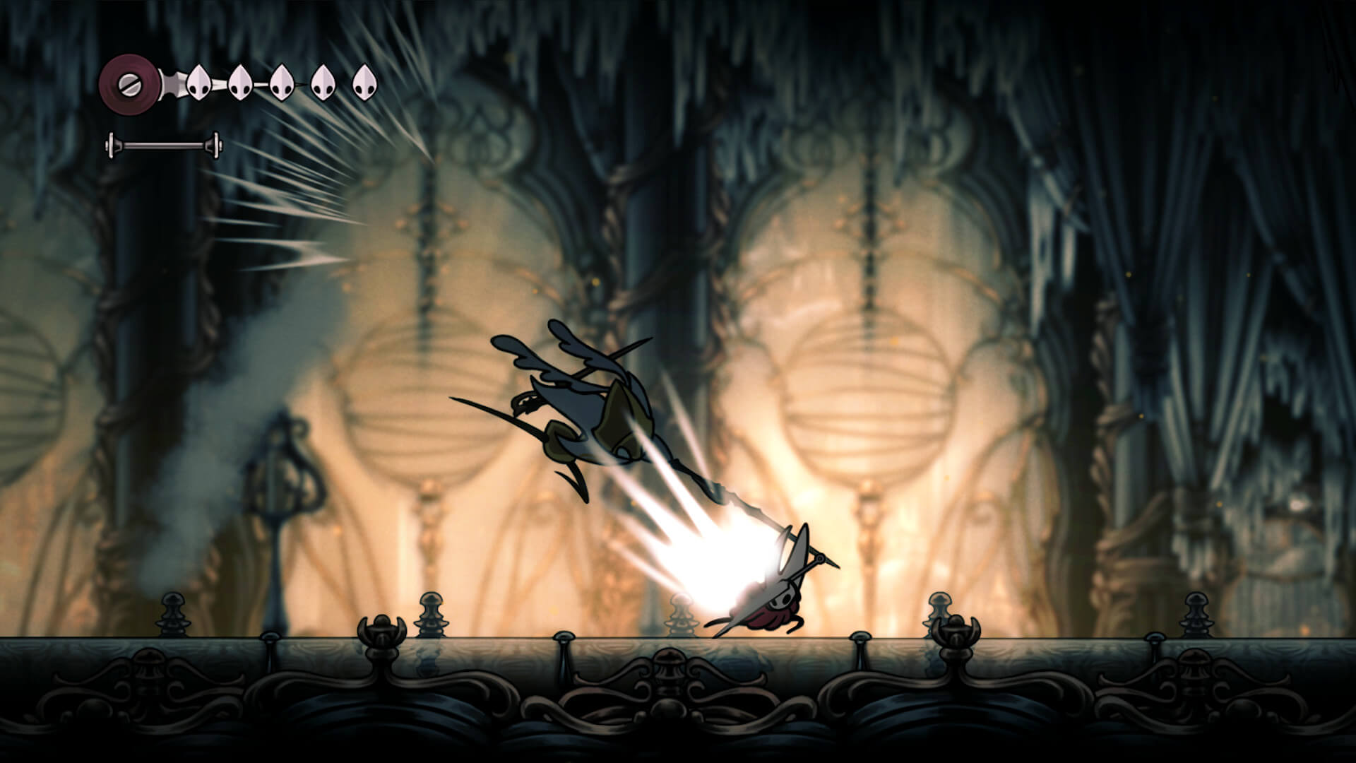 Hornet parrying an enemy's strike in Hollow Knight: Silksong