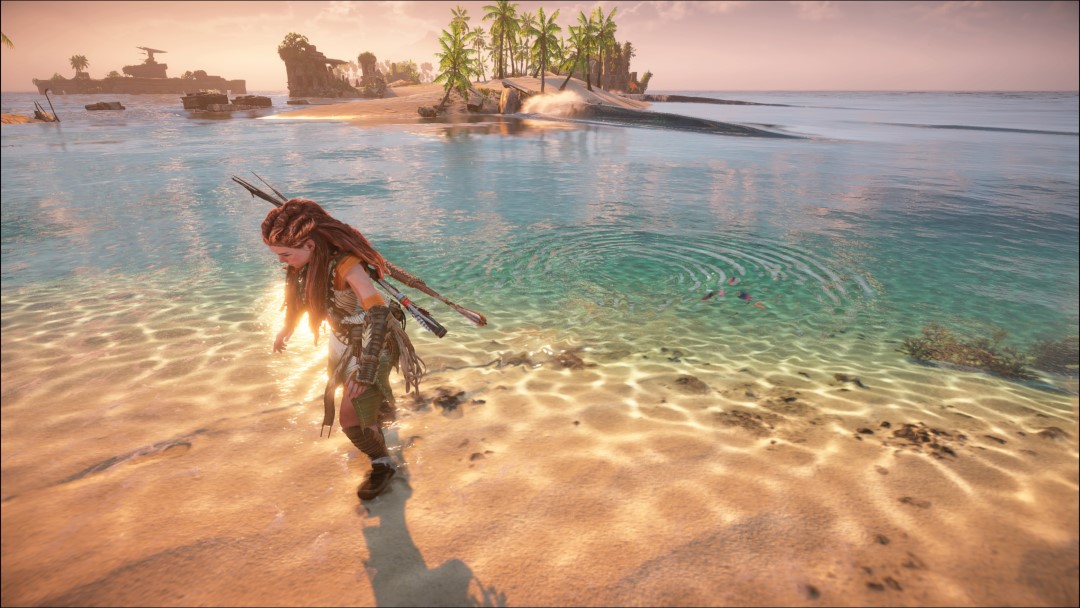 Aloy on the shore of a beach