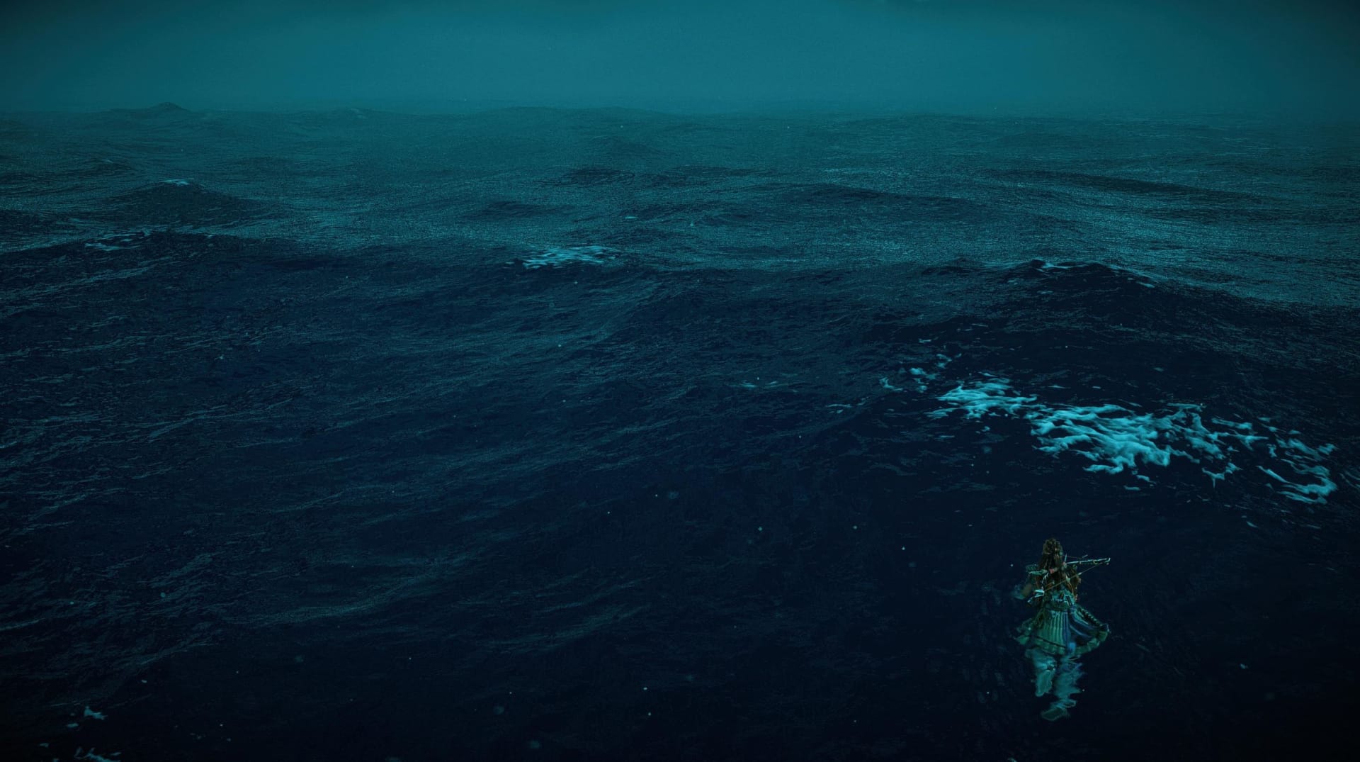 Aloy swimming in the ocean in Horizon Forbidden West