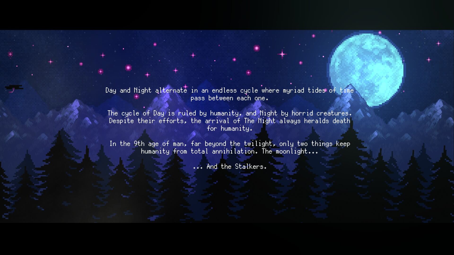 Hunt the Night's story opening, detailing humanity's fight against "the Night"