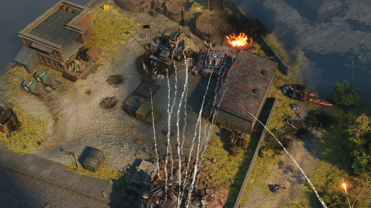 An artillery barrage slams into the enemy's mechs
