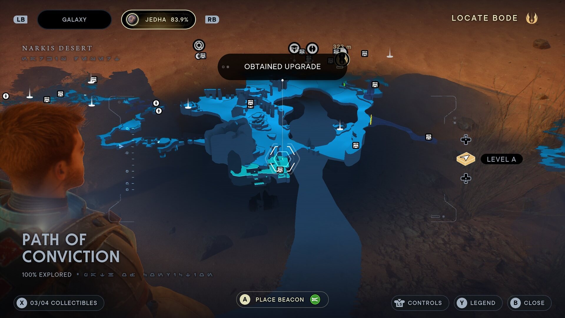 image of the jedi survivor map with the path of conviction perk slot highlighted