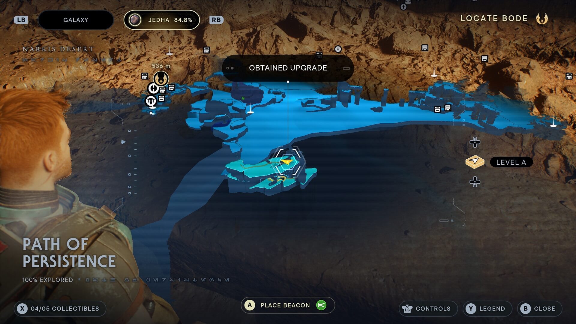 image of the jedi survivor map with the path of persistence perk slot highlighted