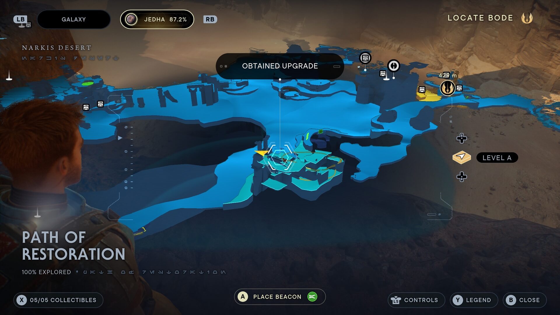 image of the jedi survivor map with the path of restoration perk slot highlighted