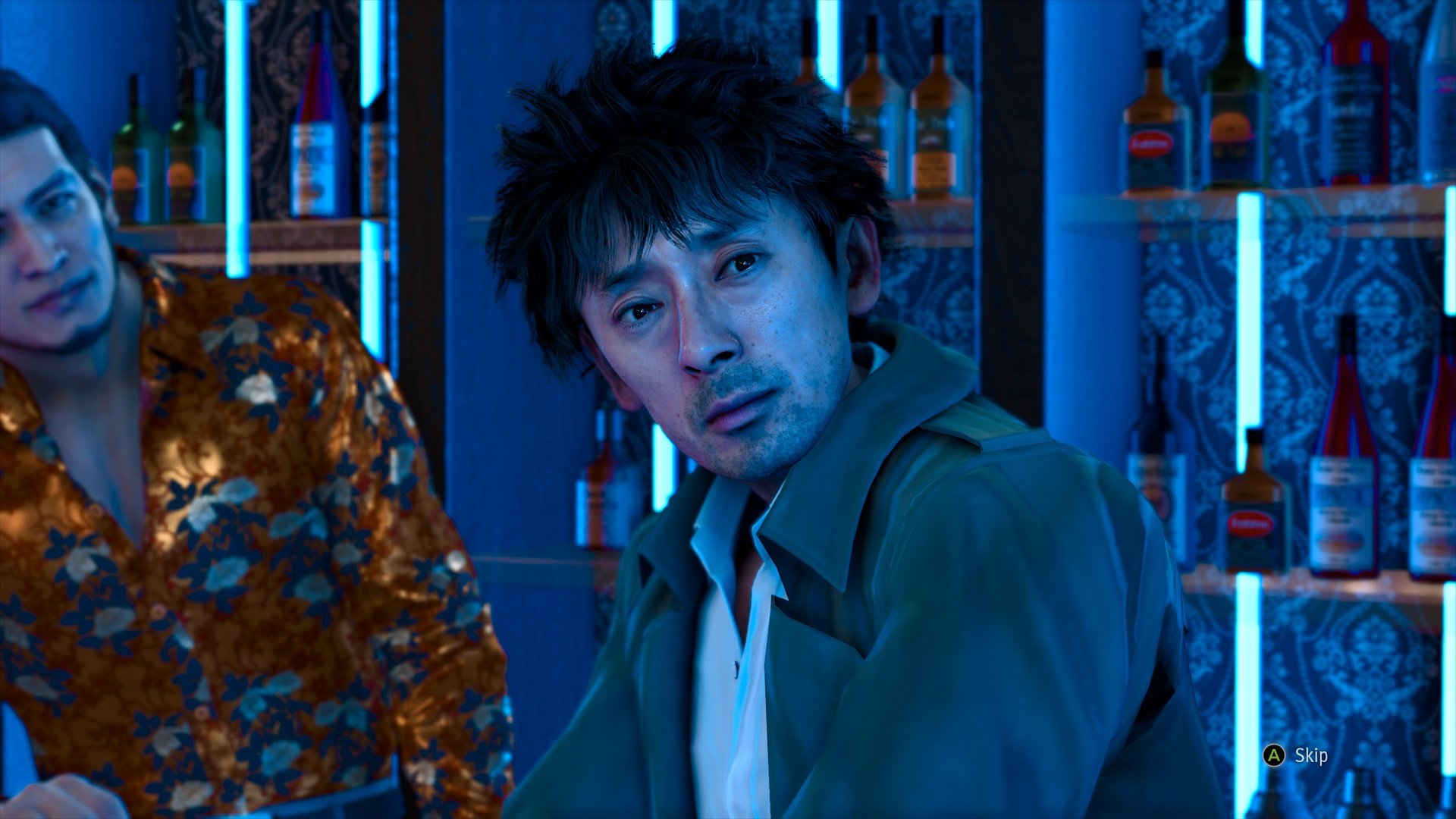 Ayabe character close-up with blue light cast across his face