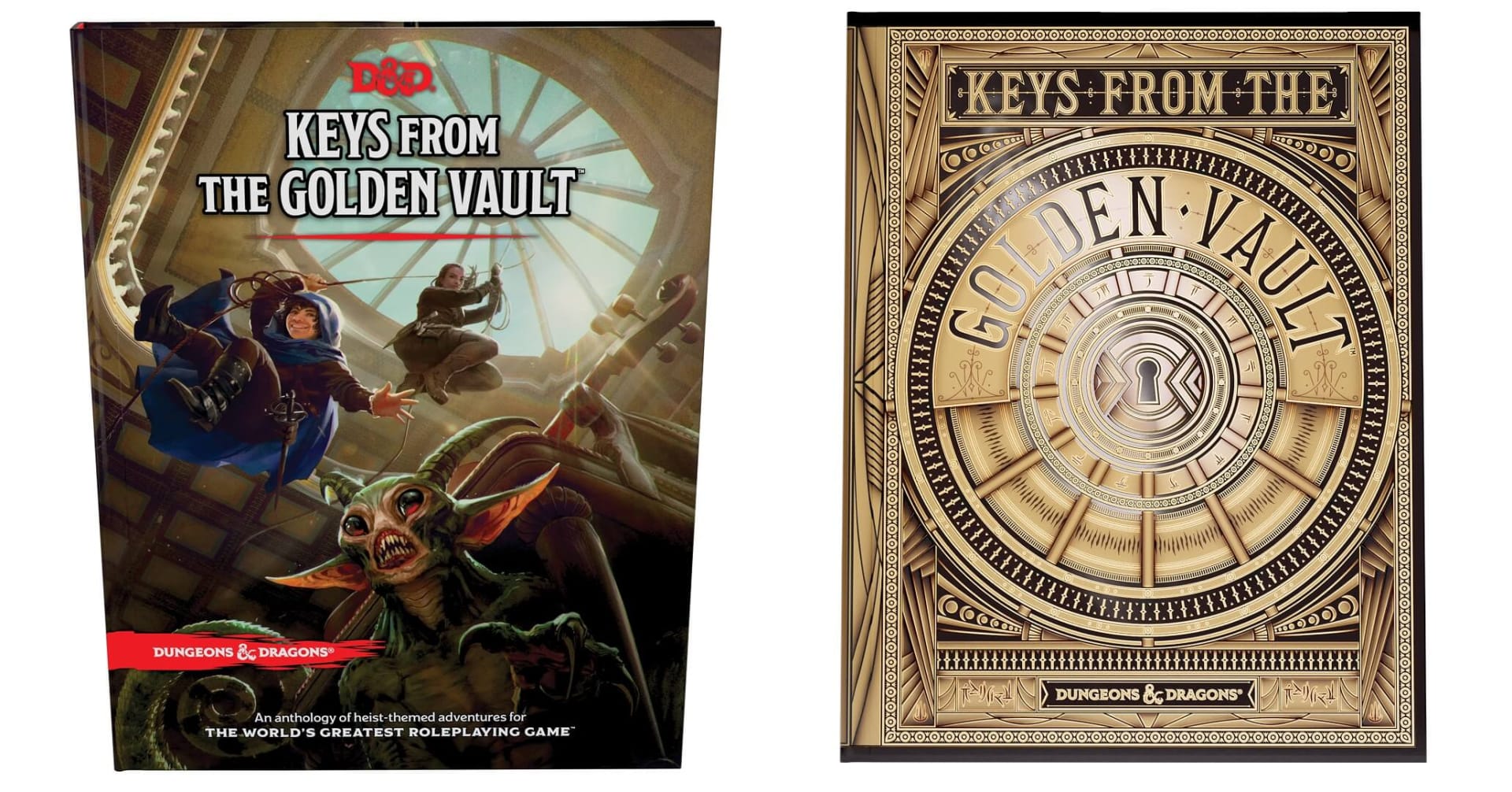 The standard and alternate cover art for Keys from the Golden Vault