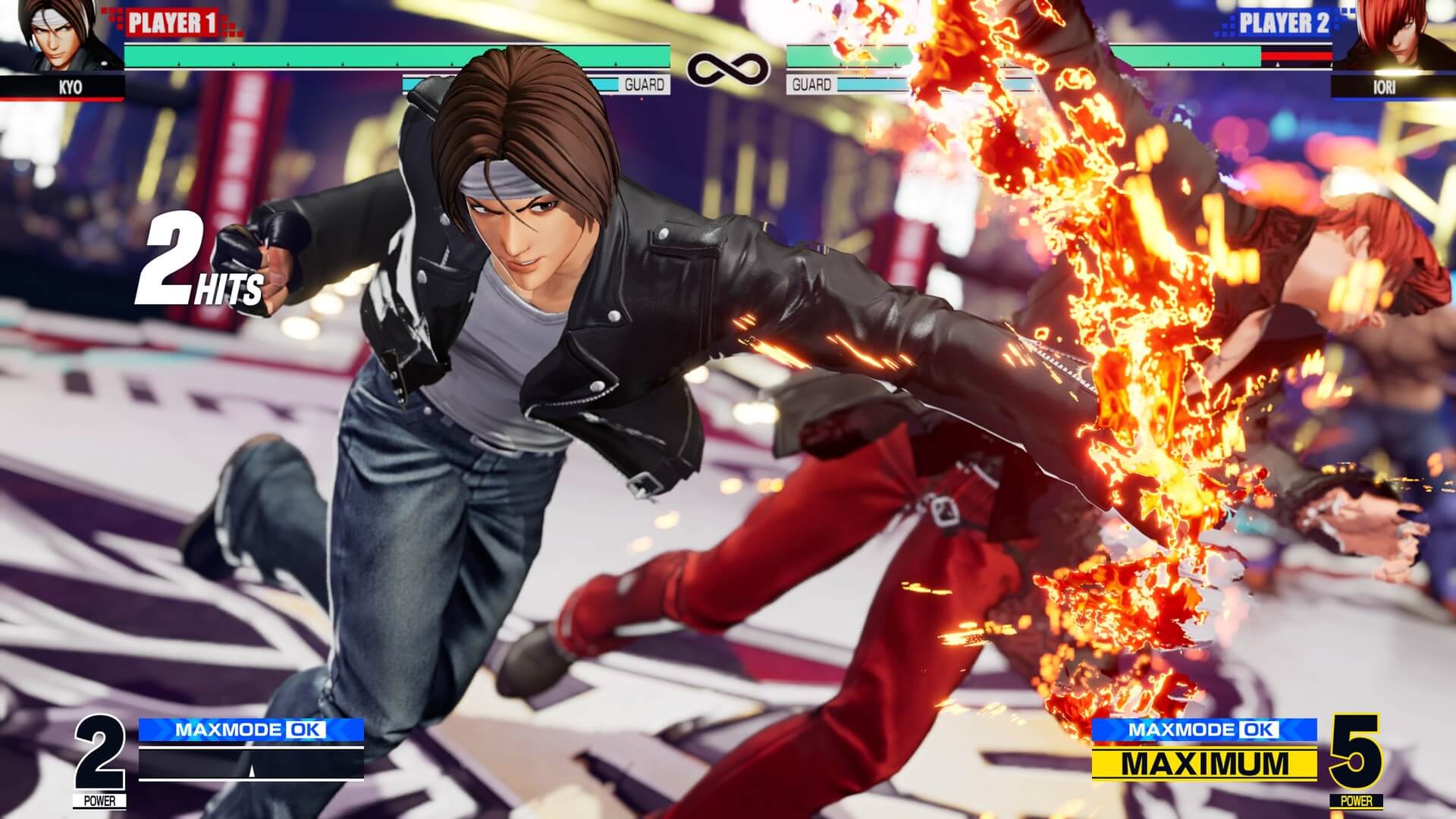 Kyo and Iori fighting it out in King of Fighters XV