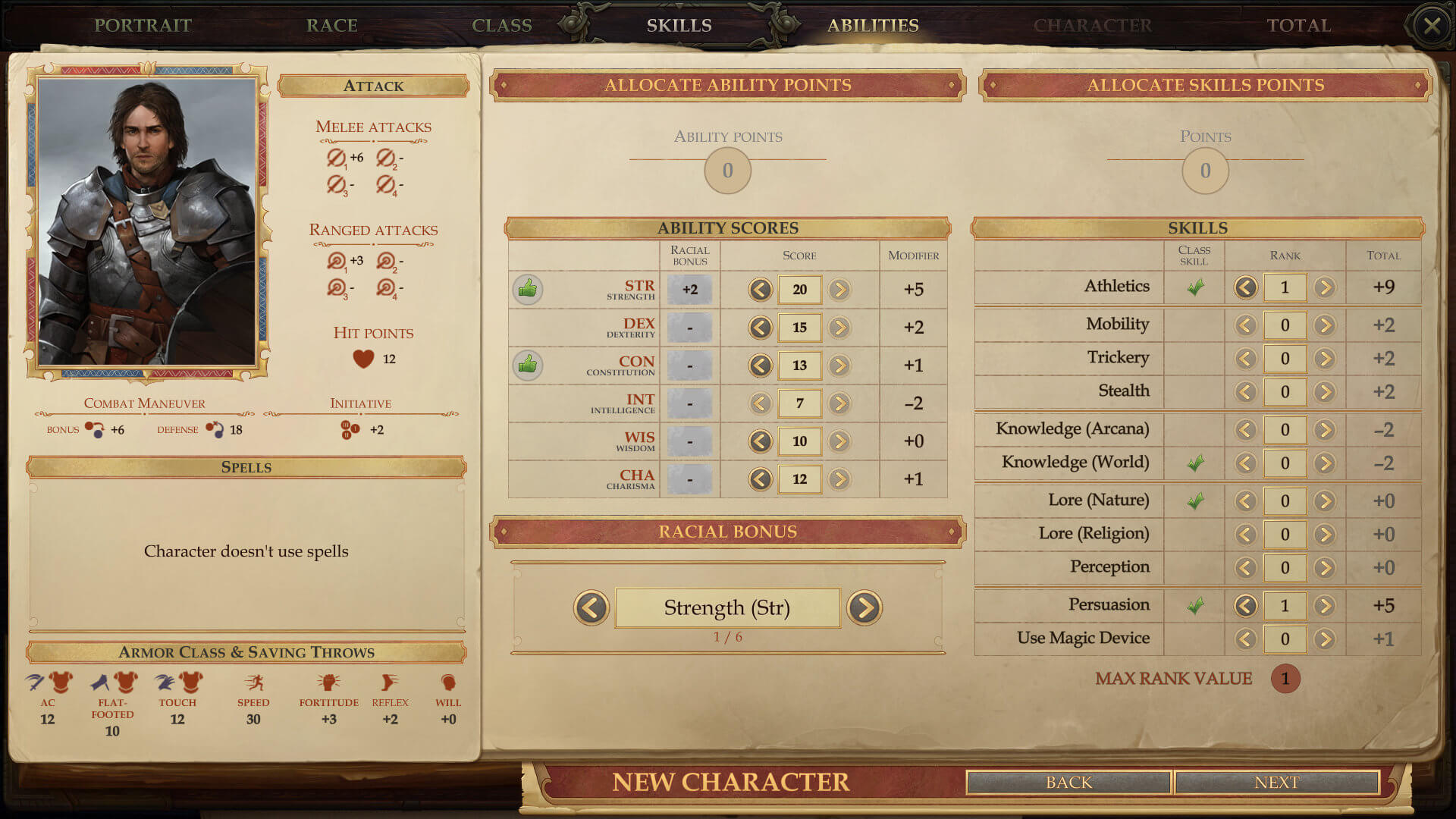 Kingmaker Character Select AP Screen
