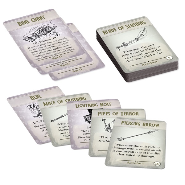 Kings of War Spell and Artefact Cards.