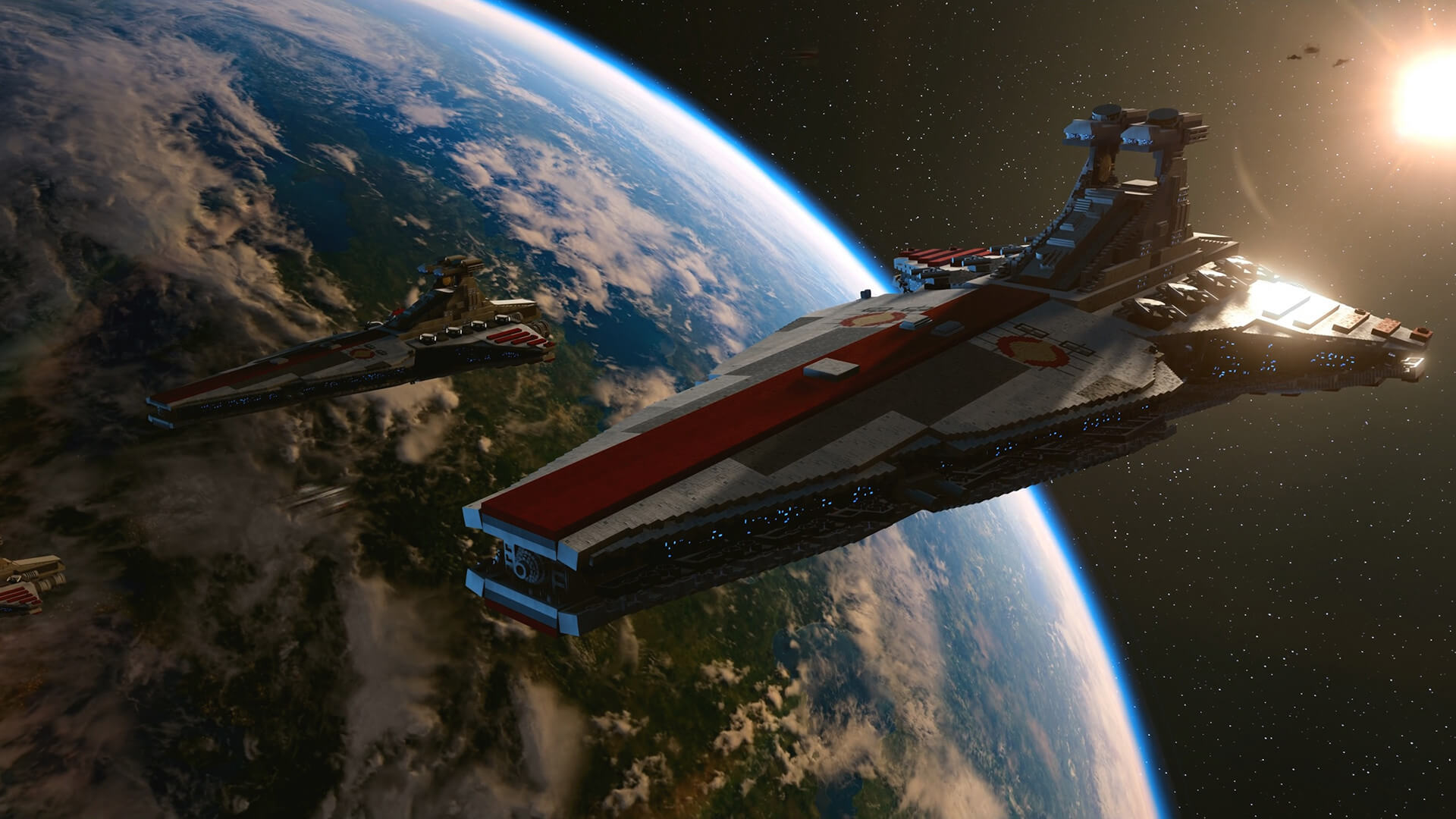 Two Venator star destroyers in Lego Star Wars: The Skywalker Saga